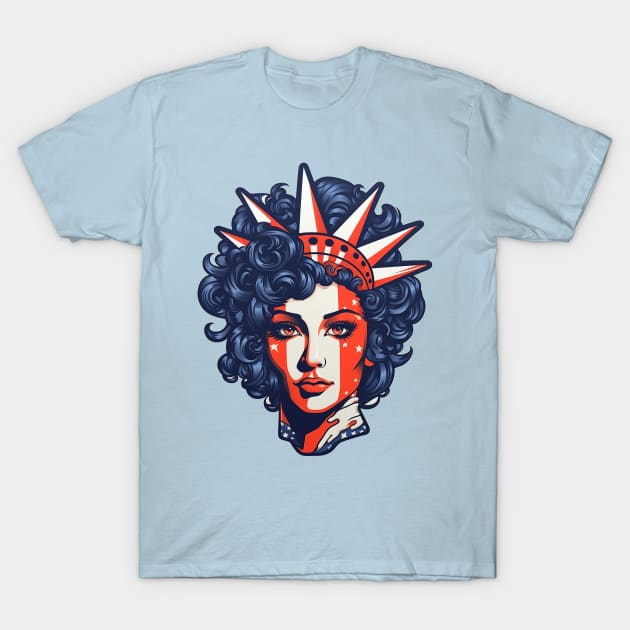 4th of July Statue of Liberty T-Shirt by AstroWolfStudio